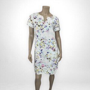 J.‎ Jill XS Floral Linen Short Sleeve Shift Dress With Rolled Cuff Sleeves